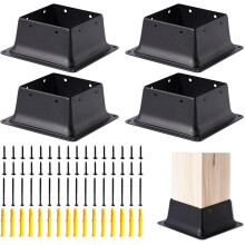 4x4 Post Base 4Pcs Wood Fence Post Bracket Anchor Base Brackets Deck Post Base for Pergola Railing Mailbox Deck (Inner Size 4x4) (4Pcs)
