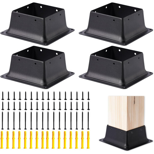 4x4 Post Base 4Pcs Wood Fence Post Bracket Anchor Base Brackets Deck Post Base for Pergola Railing Mailbox Deck (Inner Size 4x4) (4Pcs)