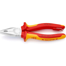 KNIPEX Combination Pliers Chrome-Plated Insulated with Multi-Component Grips, VDE-Tested with Integrated Insulated Tether Attachment, 03 06 180 T