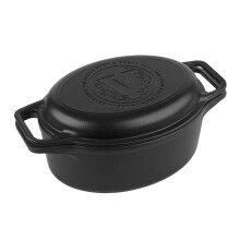 Victoria Dutch Oven Pot and Pan Induction Enamelled Cast Iron 31 cm Oval, Set of 2 Cocotte 5.7 L, PTFE and PFOA Free, Suitable for Fire, Barbecue