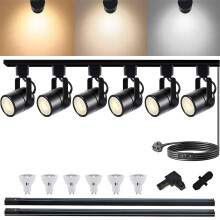GU10 LED Track Lighting Heads Kit, 3CCT 10W J&L Type Track Lights 3000K/4000K/6000K Adjustable with 2M Track Rail