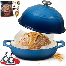 Overmont Dutch Oven for Bread Baking, 26cm/6QT Enamelled Cast Iron Dutch Oven, Casserole Pot with Dome Lid for Sourdough Bread Baking, Roasting