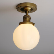 JIMUBEAM Industrial Semi Flush Mount Ceiling Light, Milk White Globe Glass Pendant Lamp Shade, Close to Ceiling Light Fixture for Porch, Hallway