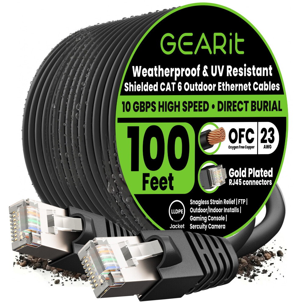 Photos - Cable (video, audio, USB) GEARit Cat6 Outdoor Ethernet Cable  23AWG Pure Copper, FTP, LLDPE, Waterproof, Direct Burial, In-Ground, UV Resistant(100ft)