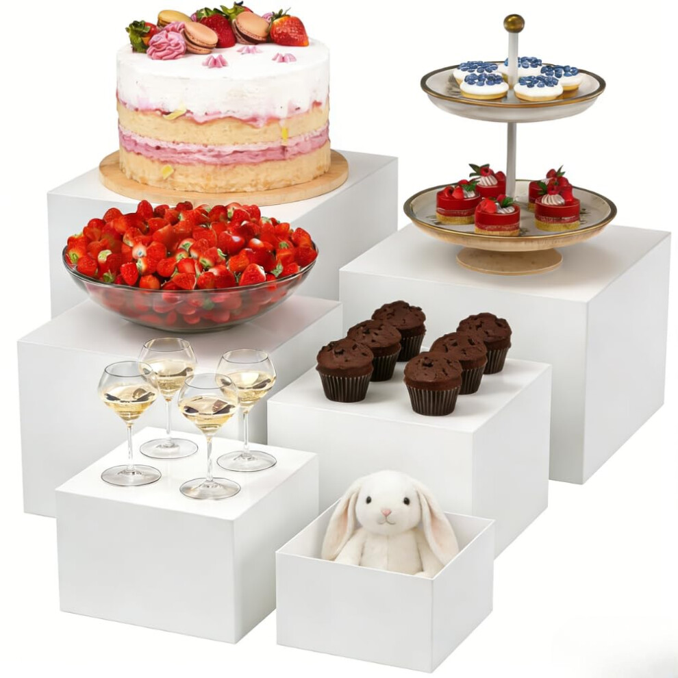 Fushiton 6 Pcs Nesting Buffet Risers Set, 5/6/7/8/9/10 In Stackable White Display Stands For Food, Desserts, Jewellery And Collectibles
