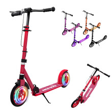 MEE GOO Foldable Kick Scooter for Kids & Teens with Shock Absorption, Adjustable Handlebar Height, LED Light, Dual Brakes (Hand + Rear), 8" Wheels
