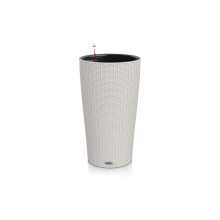 Lechuza Self Watering Plant Pot CILINDRO Cottage 32 Rattan Look Garden Flower Indoor and Outdoor Plastic Planter with Drainage Hole D32 H56 cm Light