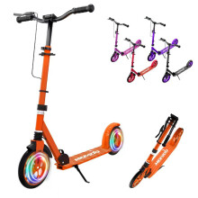 MEE GOO Foldable Kick Scooter for Kids & Teens with Shock Absorption, Adjustable Handlebar Height, LED Light, Dual Brakes (Hand + Rear), 8" Wheels