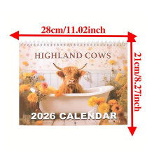 2026 Highland Cow Wall Calendar - Farm Decor