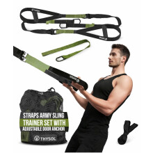 THYSOL Suspension Trainer Army – Sling Trainer Set with Door Anchor – Portable Suspension Training Straps for Home Gym Equipment & Workout Set