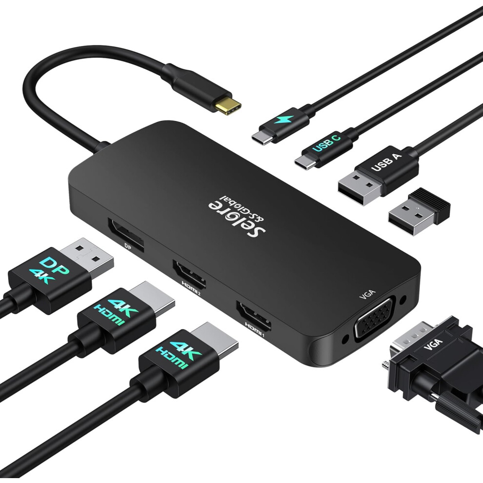 Usb C Docking Station Dual Monitor, 2 Hdmi Multi Display Laptop Dock, Usb C To Quad Monitor Usbc Hub Multiport Adapter With 2*Hdmi Dp Vga Pd 100W Usb 5051227802705