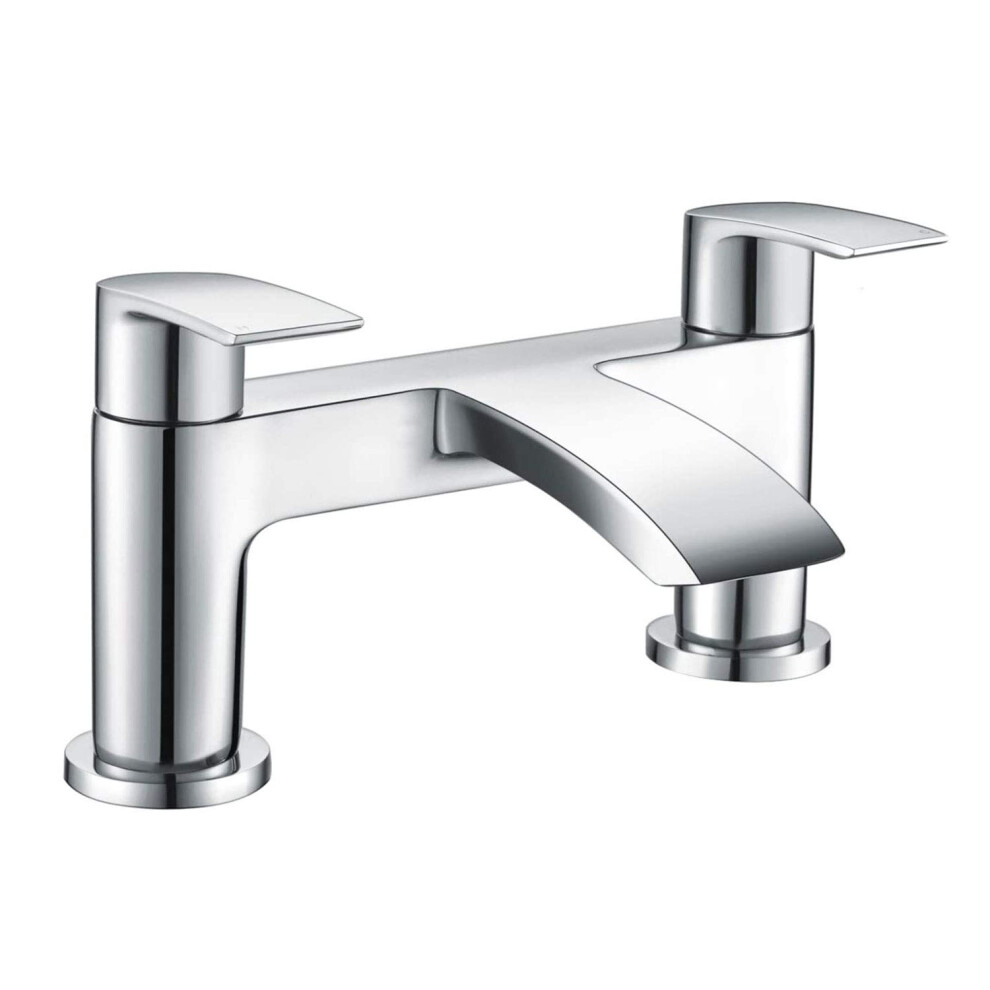 Hapilife Bath Tap Waterfall Bathroom Bathtub Mixer Taps 2 Holes Tub Tap Monobloc Bath Filler Mixer Taps Chrome Dual Lever Mono Deck Mounted Modern 5051227809575
