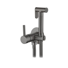 Bidet Cold and Hot Water Mixer Kit - Recessed Mixer Tap with Push Shower and Reinforced Hose 1.2 m (Gun Metal)