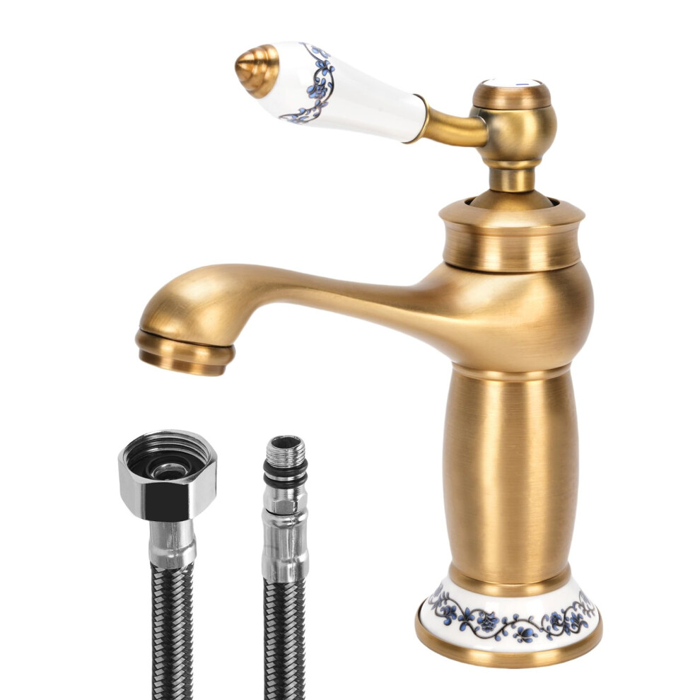 Vintage Copper Basin Faucet, Bathroom Sink Faucet, Ceramic Antique Brass Faucets, Retro Sink Faucets 5051227807311