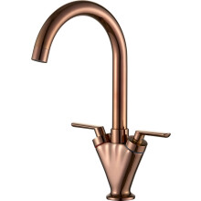 Swan Dual Lever Rose Gold Kitchen Sink Mixer Tap Monobloc 360 Swivel Spout with Hoses Standard Fittings