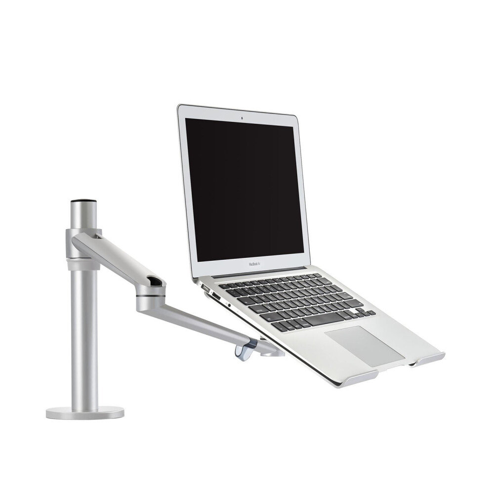 Thingyclub Adjustable Aluminium Universal Single Laptop Notebook Or Tablet Desk Mount Arm Stand Bracket With Tilt And Swivel (Single Laptop - ) Silver 5051227815422