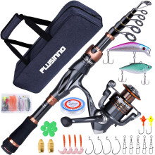 PLUSINNO Fishing Rod and Reel Combos, Bronze Warrior Toray 24-Ton Carbon Matrix Telescopic Fishing Rod Pole
