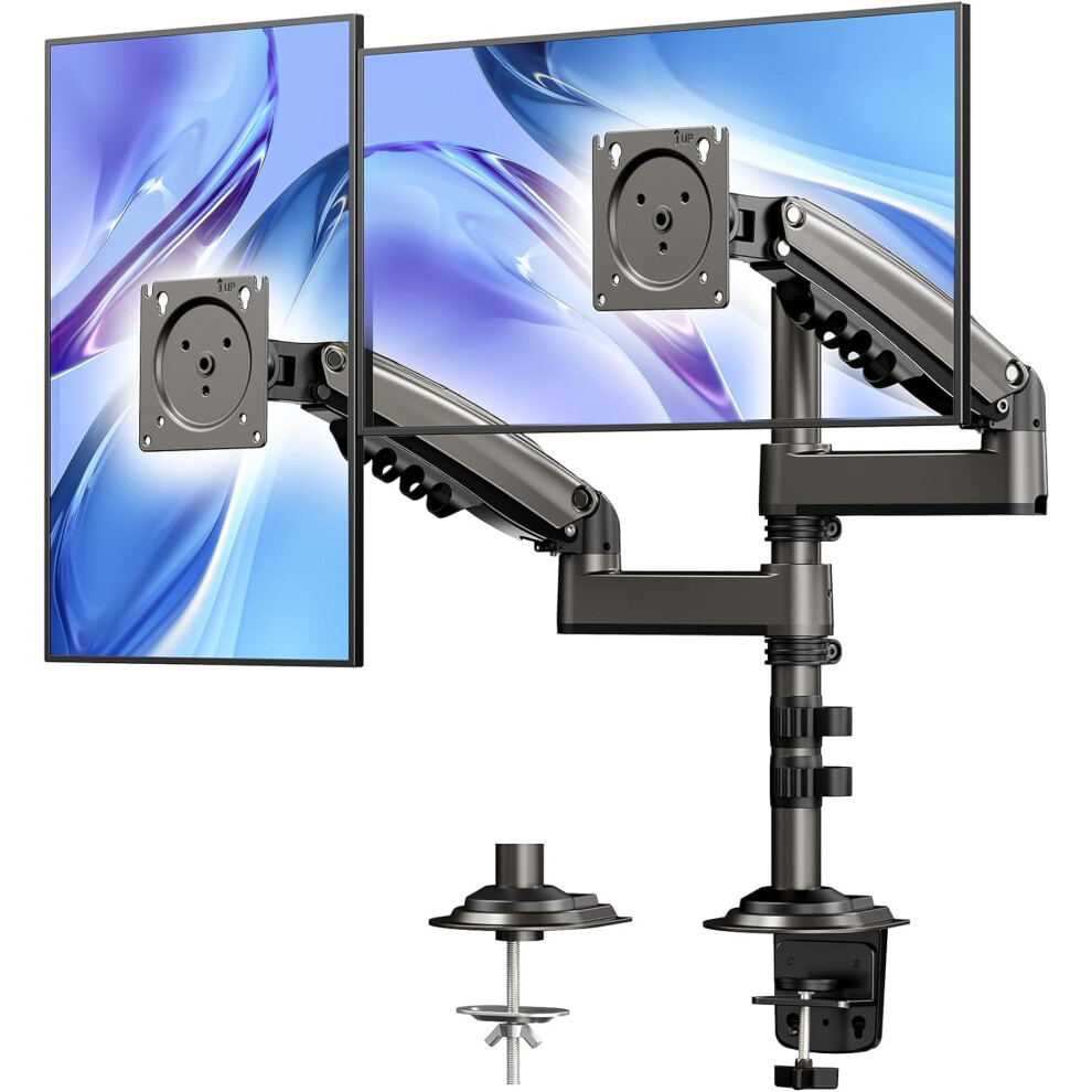 Huanuo Taller Dual Monitor Stand Long Arms For 13 To 32 Inch Screens, Monitor Arm Desk Mount With Tilt Swivel Rotation 5051227815491