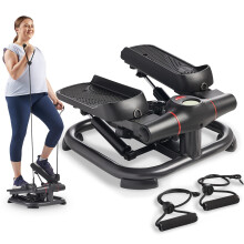 Sunny Health & Fitness 2-in-1 Premium Power Stepper with Resistance Bands, Low-Impact Cardio, Space-Saving, Height-Adjustable