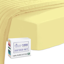 Pizuna Luxurious Cotton Single Bed Fitted Sheet Mellow yellow, 1000 Thread Count 100% Long Staple Cotton Single Fitted Sheet 90x200 cm