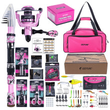 Goture Pink Fishing Rod and Reel Combos with 900D Oxford Bag, Telescopic Pole Spinning Reel Lures Set Bottle Opener