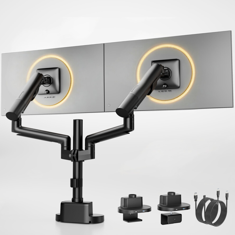 Montek Dual Monitor Arm Desk Mount With Smart Usb Hub, Black 5051227816177