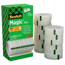 Scotch Magic Tape, Value Pack, 14 Rolls, 19 mm x 33 m - Invisible Tape, For Christmas Gift Wrapping, Labelling Christmas Cards and Presents