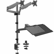 VIVO Black Dual Monitor Sit-Stand Height Adjustable Workstation, Standing Desk Mount with Pneumatic Spring