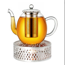 Creano Glass Teapot 1.5L with Silver "Leaf" Warmer – 100% Drip-free "High" Design Luxurious Vertical Borosilicate Tea Maker with Stainless Steel