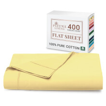 Pizuna 100% Cotton King Size Flat Sheet Mellow Yellow, 400 Thread Count Long Staple Cotton Flat Sheet King Size 275x280 cm