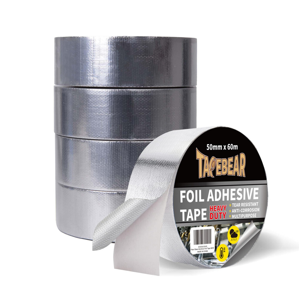 Tapebear Glass Fiber Cloth Aluminum Foil Tape, Professional Insulation High Temperature Duct Tape, Withstand 80C To 100C, Reinforced, For Hvac 5051227819550