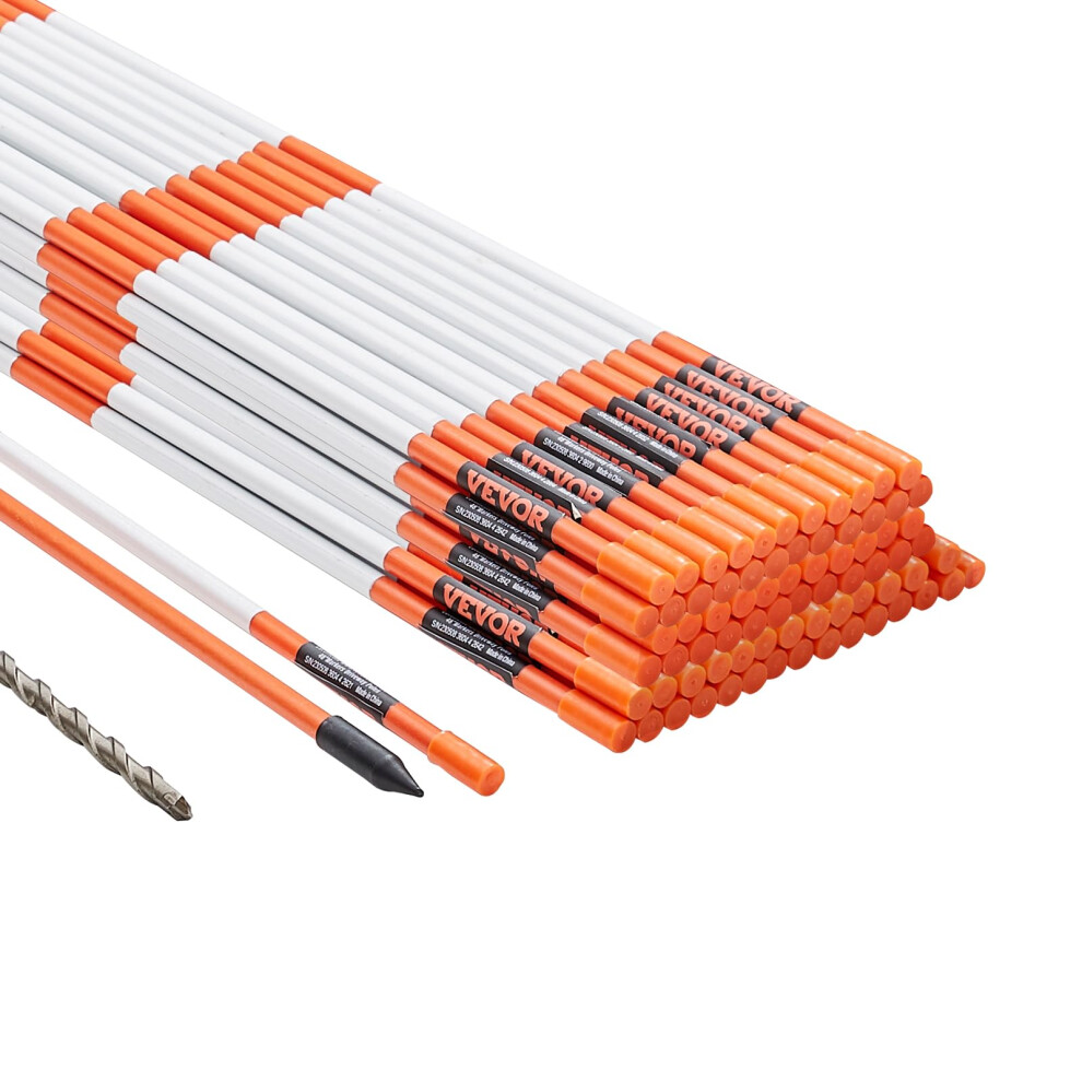Vevor Driveway Markers, 100Pcs 48 Inch, 0.31 Inch Diameter, Orange Fiberglass Poles Snow Stakes With Reflective Tape