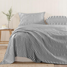 Pizuna Cotton Single Size Cascade Stripe Grey Print Flat Sheet 1 Piece Only, 100% Long Staple Combed Cotton Flat Bed Sheets 180cm x 280cm