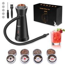 BORUIT SK301B Cocktail Smoker Kit,Smoking Gun Food Smoker with 4 Flavors Wood Chips,Portable Aluminum Alloy Drink and Food Smoker Infuser for Kitchen