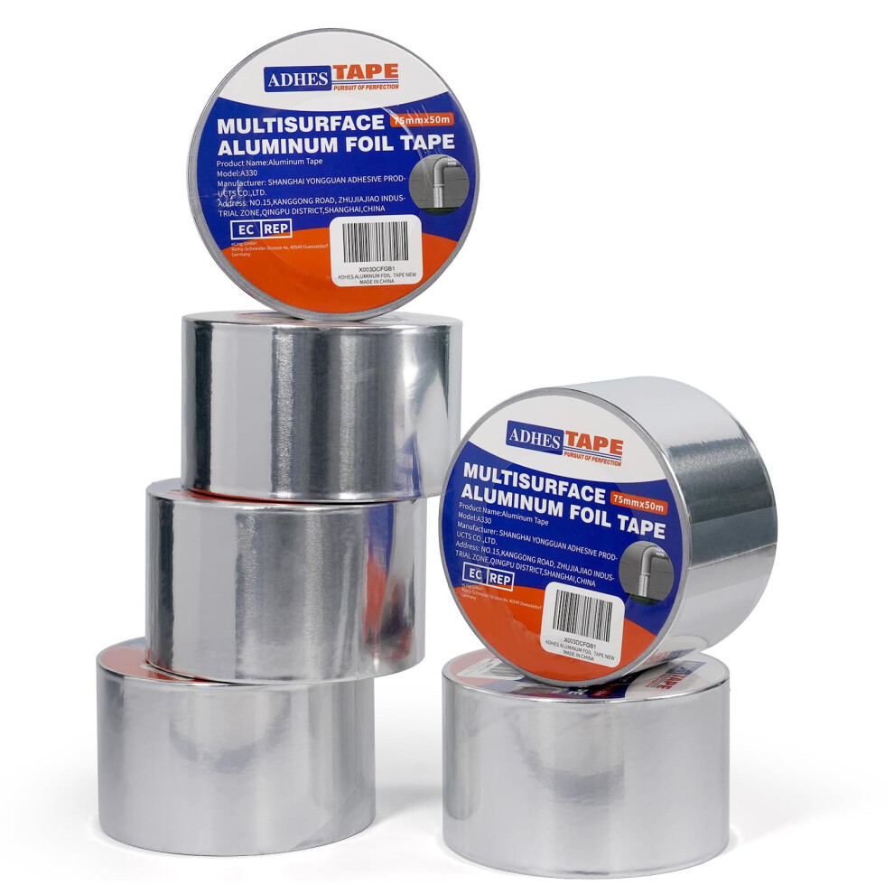 Adhes Premium Aluminum Foil Tape, 3 Inch X 164 Feet (55 Yards), 6Rolls Heat Proof Tape Withstand From 80C To 100C, Metal Duct Tape For Hvac 5051227818904