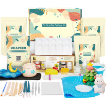 UHAPEER Pottery Kit Air Dry Clay for Adults - DIY Pottery Painting Kit for Beginners with 6 Acrylic Paints, Varnish, Tool Set, Paintbrushes, Sponge
