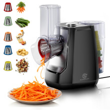 SUPERLEX Electric Cheese Grater 5-in-1 Rotary Grater Vegetable Slicer Salad Maker 150W Multifunctional Shredder with 5 Interchangeable Drum Blades