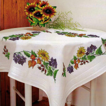 Kamaca Embroidery Kit Tablecloth Summer Time Cross Stitch Outlined Cotton Embroidery Set with Embroidery Template (Tablecloth 80 x 80 cm)