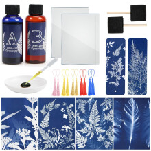 Csyidio Cyanotype Kit Includes 2 Component Sensitizer Set, 40 Sheets A5 Paper Brush Tools and Instructions Sun Print Nature Printing Kit for