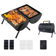 Stainless Steel Double Sided BBQ with Twin Sided Grill Function, Lightweight, Compact, Foldable, Portable Oil Drum Barbecue, Ideal for Camping