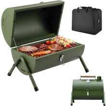 Camping Portable BBQ Barbecue Grill Outdoor Compact Smoker Portable Oil Drum Barbecue,Ideal for Camping, Festivals & Picnics, Tabletop Grill Green