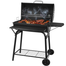 BBQ Grill Smoker With Side Shelves, Barbecue Garden Grill with Temperature Gauge, Outdoor Oil Drum Camping Barbeque Charcoal BBQ Barrel