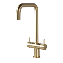 Kitchen Tap,BATHWEST Brass Kitchen Sink Tap,Chromed Dual Lever U-Neck 360 Swivel Bar Tap 1077AGO (Gold)