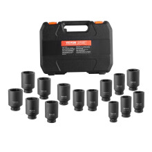 VEVOR Axle Nut Impact Socket Set, 1/2" Drive Deep 6+12-Point 14-Piece Metric Spindle Nut Socket Set