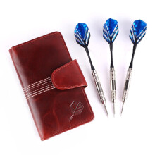 Cricket-Gifts The Ultimate Buffalo Leather Darts Wallet - Red with White Stitching