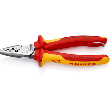 KNIPEX Crimping Pliers for Wire Ferrules Insulated with Multi-Component Grips, VDE-Tested with Integrated Insulated Tether Attachment, 97 78 180 T