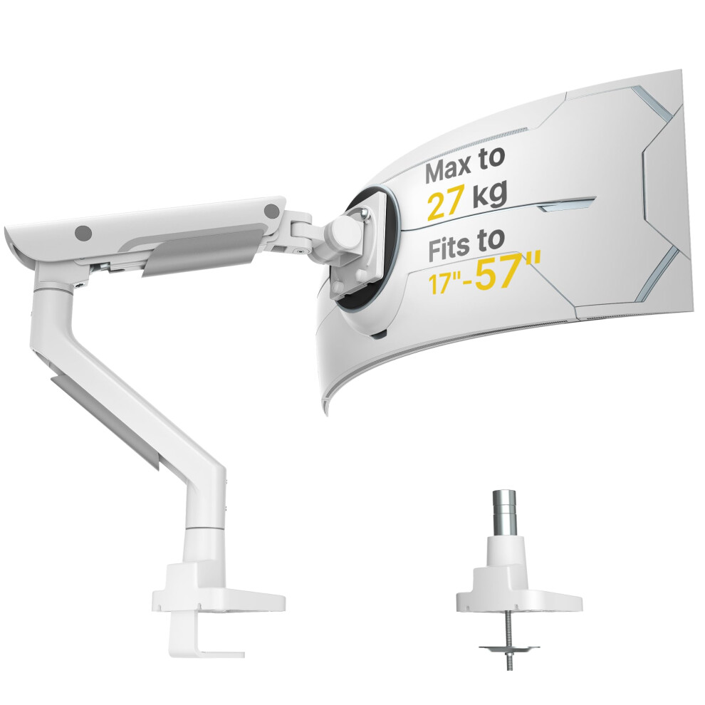 Montek Heavy Duty Monitor Arm For 17Â57Â Ultrawide Screen Up To 27Kg, White 5051227816221