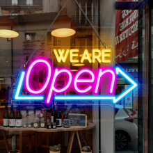 LED Neon WE ARE Open Signs, 16''x 7.8'' Open Sign for Business, Ultra Bright Neon Open Sign Electric Light Up Sign for Stores, Bars, Restaurant, Shop