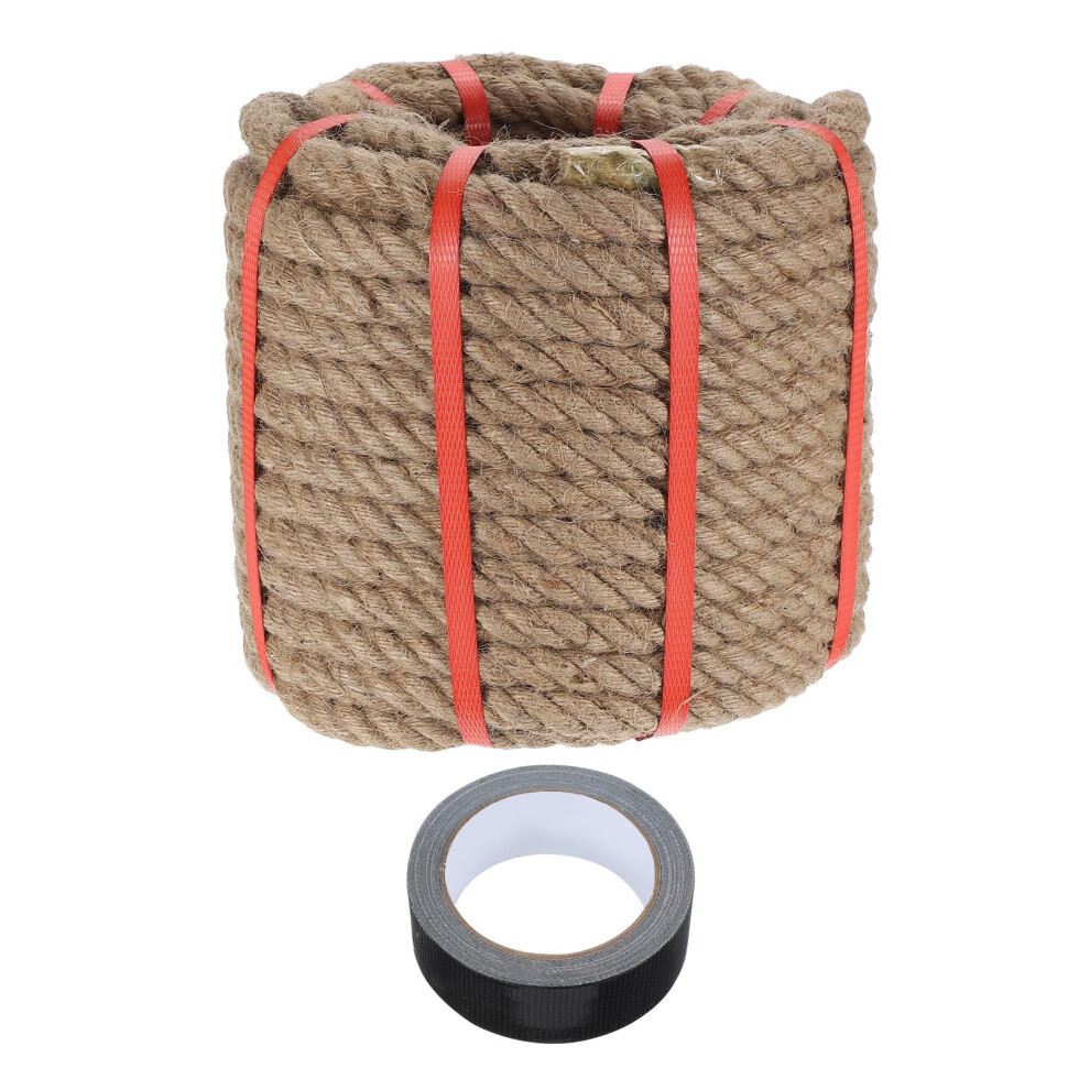 Sourcing Map Jute Rope 0.7 Inch X 98Ft, Heavy Natural Thick Twisted Rope With Black Tape For Crafts Railing Docks Tug Of War Swing Nautical 5051227831675