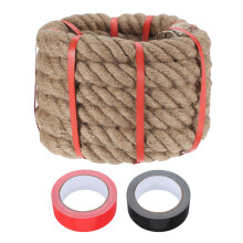 sourcing map Jute Rope 1.4 Inch x 20ft, Heavy Natural Thick Twisted Rope with 2 Roll Tapes for Crafts Railing Docks Tug of War Swing Nautical